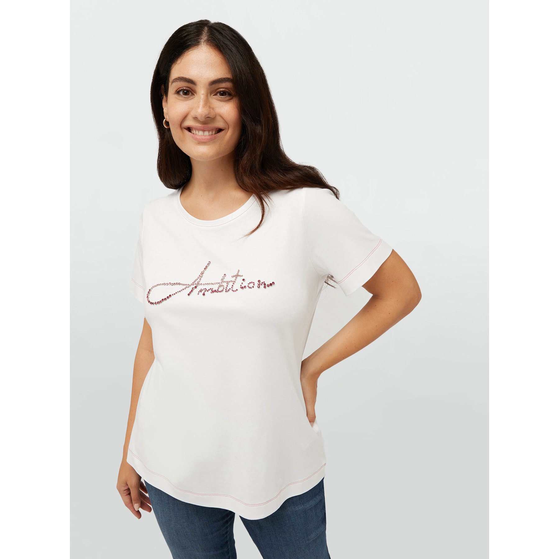 Fiorella Rubino - T-shirt con scritta ricamata in cristalli - Bianco