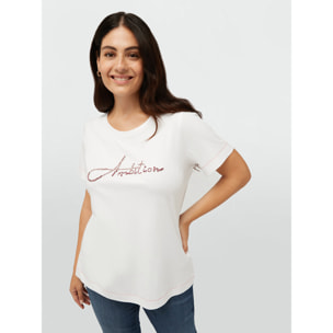 Fiorella Rubino - T-shirt con scritta ricamata in cristalli - Bianco