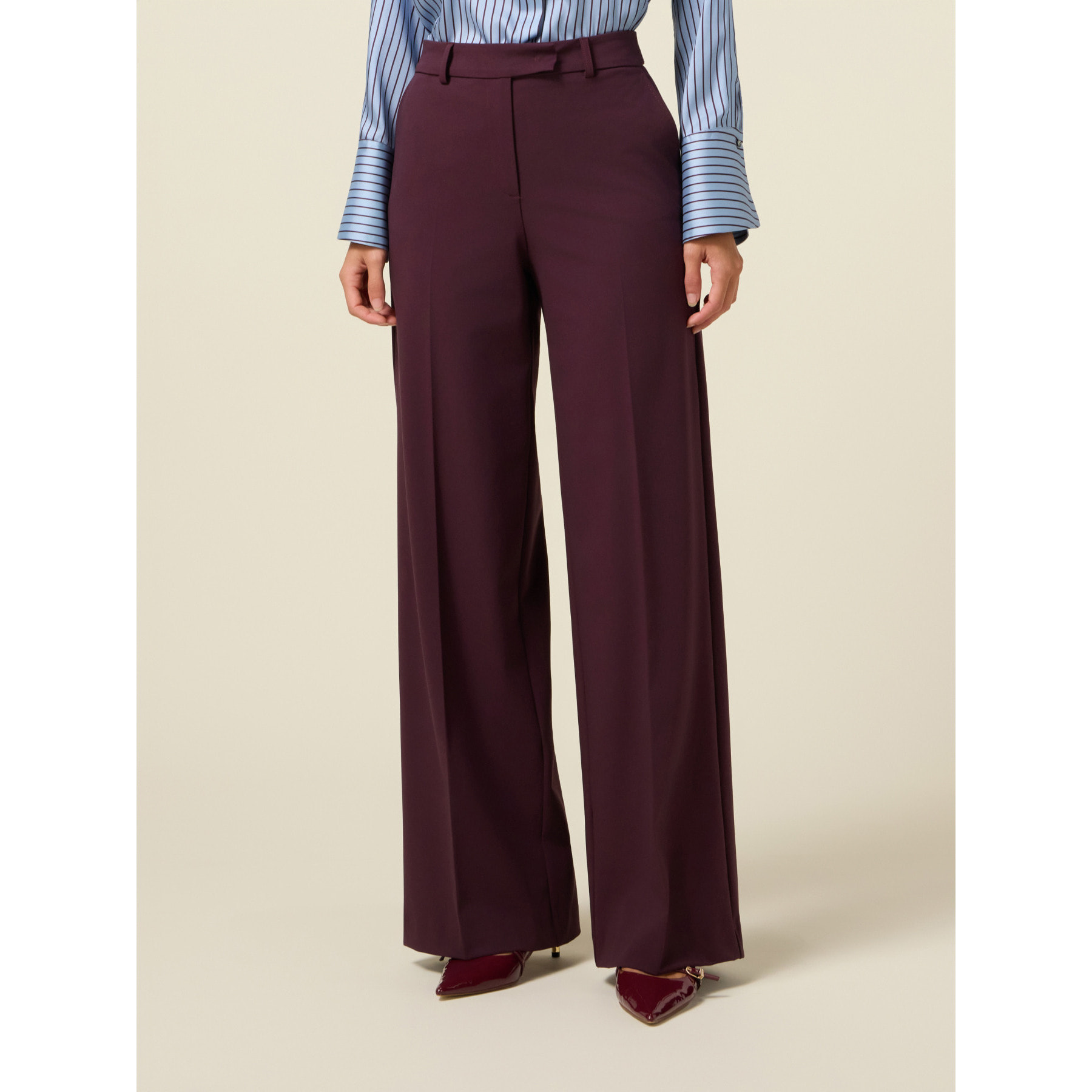 Oltre - Pantalones palazzo de franela mezcla de viscosa - Burgundy