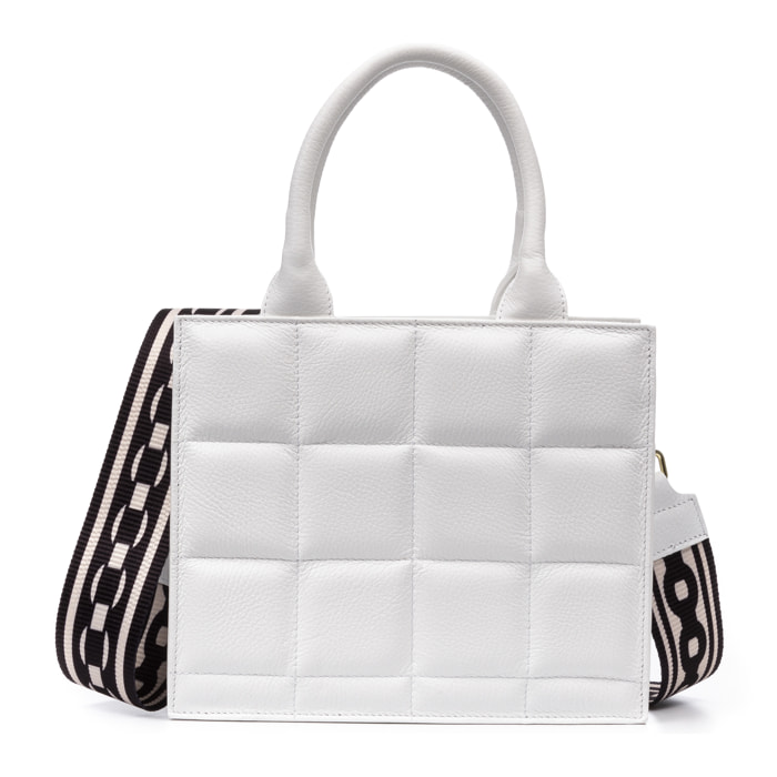 Albino bolso tote de mujer. Piel auténtica acabado Dollaro acolchado.
