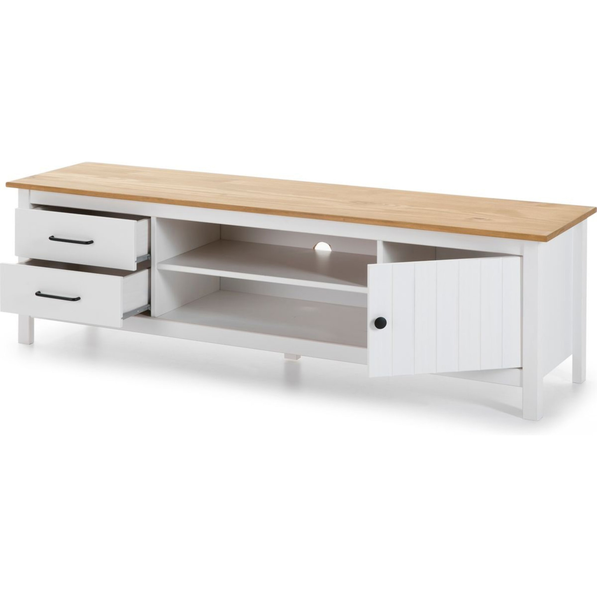 Meuble TV 1 porte 2 tiroirs en bois massif - IDA