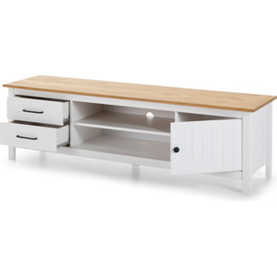 Meuble TV 1 porte 2 tiroirs en bois massif - IDA