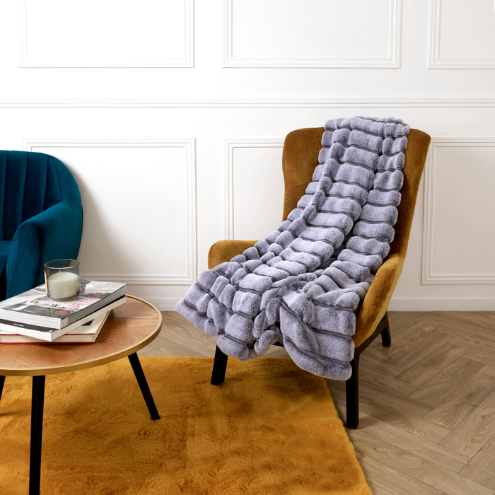 Plaid Imit Fourre Rayures Gris 120x150cm