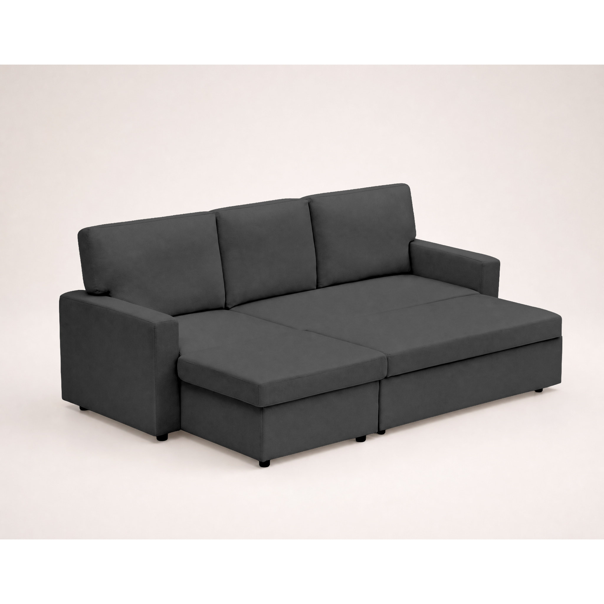 Meiya - canapé d'angle réversible 4 places convertible avec coffre en tissu - Gris foncé
