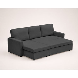 Meiya - canapé d'angle réversible 4 places convertible avec coffre en tissu - Gris foncé