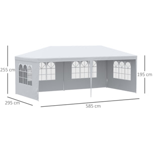 Carpa de Jardín con Laterales Desmontables 6x3 m Gazebo Pabellón con 4 Ventanas Transparentes 12 Orificios de Drenaje y Marco de Acero para Exterior Terraza Blanco