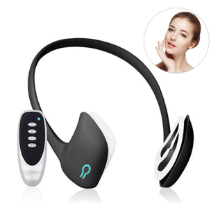 Dispositivo EMS di elettrostimolazione facciale. Effetto rassodante, rimodellante, ammorbidire i segni dell'età. Telecomando, batteria ricaricabile.