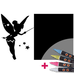 Sticker ardoise tableau noir - stickers muraux adhésif effaçable - FÉE + 4 CRAIES LIQUIDES