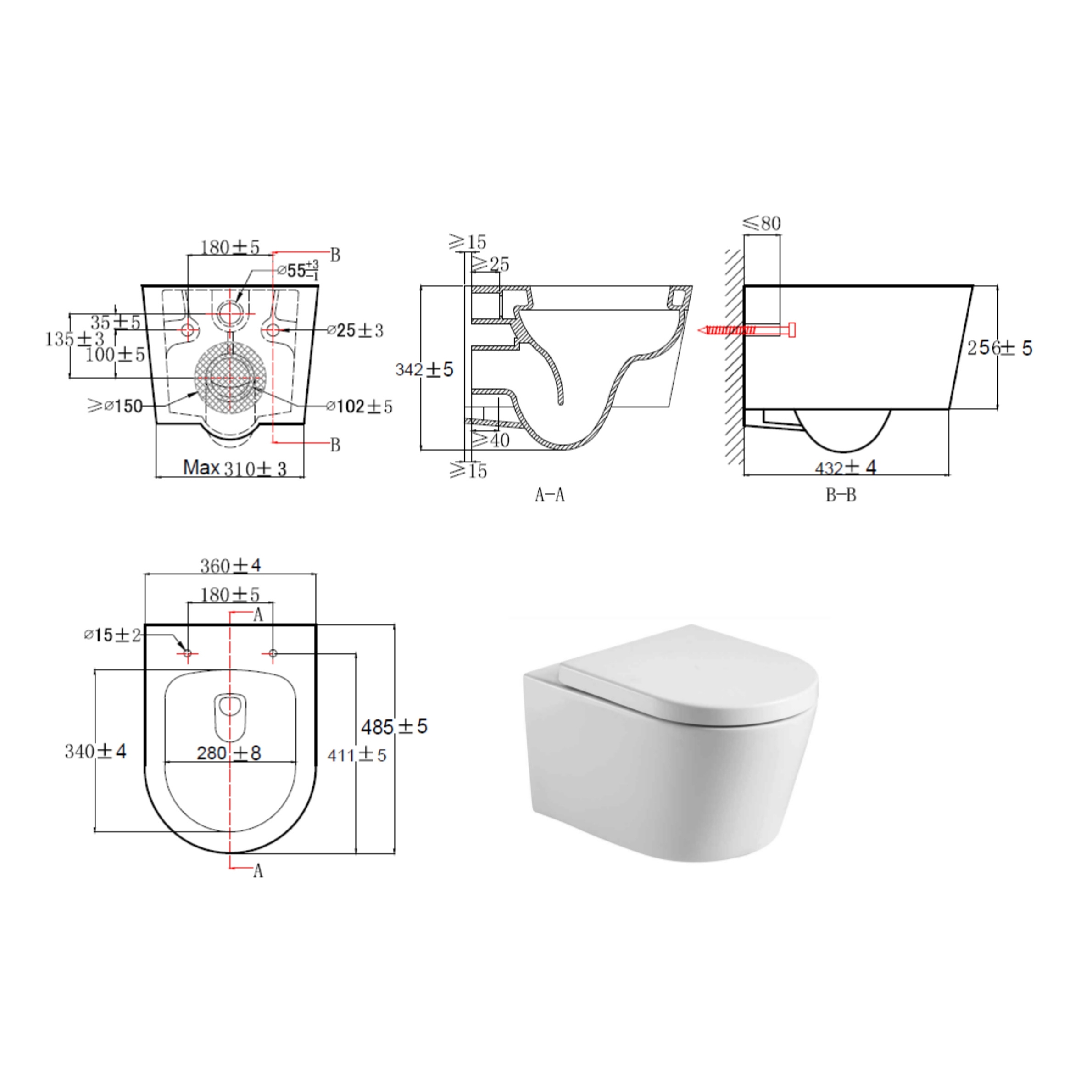 Pack WC sans bride SAT, fixations invisibles + Abattant softclose + Bâti support Geberit UP100 + Plaque + Douchette Grohe