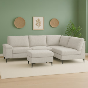BRADLEY Canapé d'angle 4/5 places en tissu chenille beige avec pouf