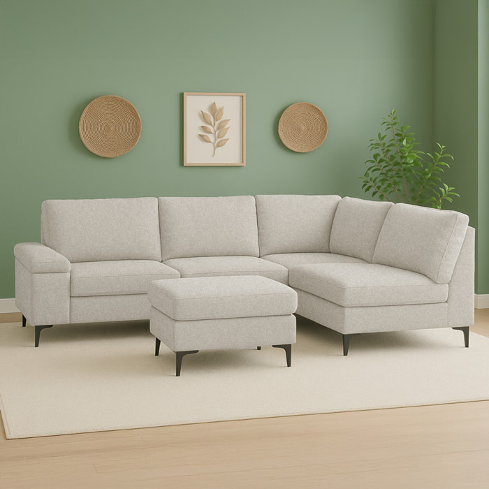 BRADLEY Canapé d'angle 4/5 places en tissu chenille beige avec pouf