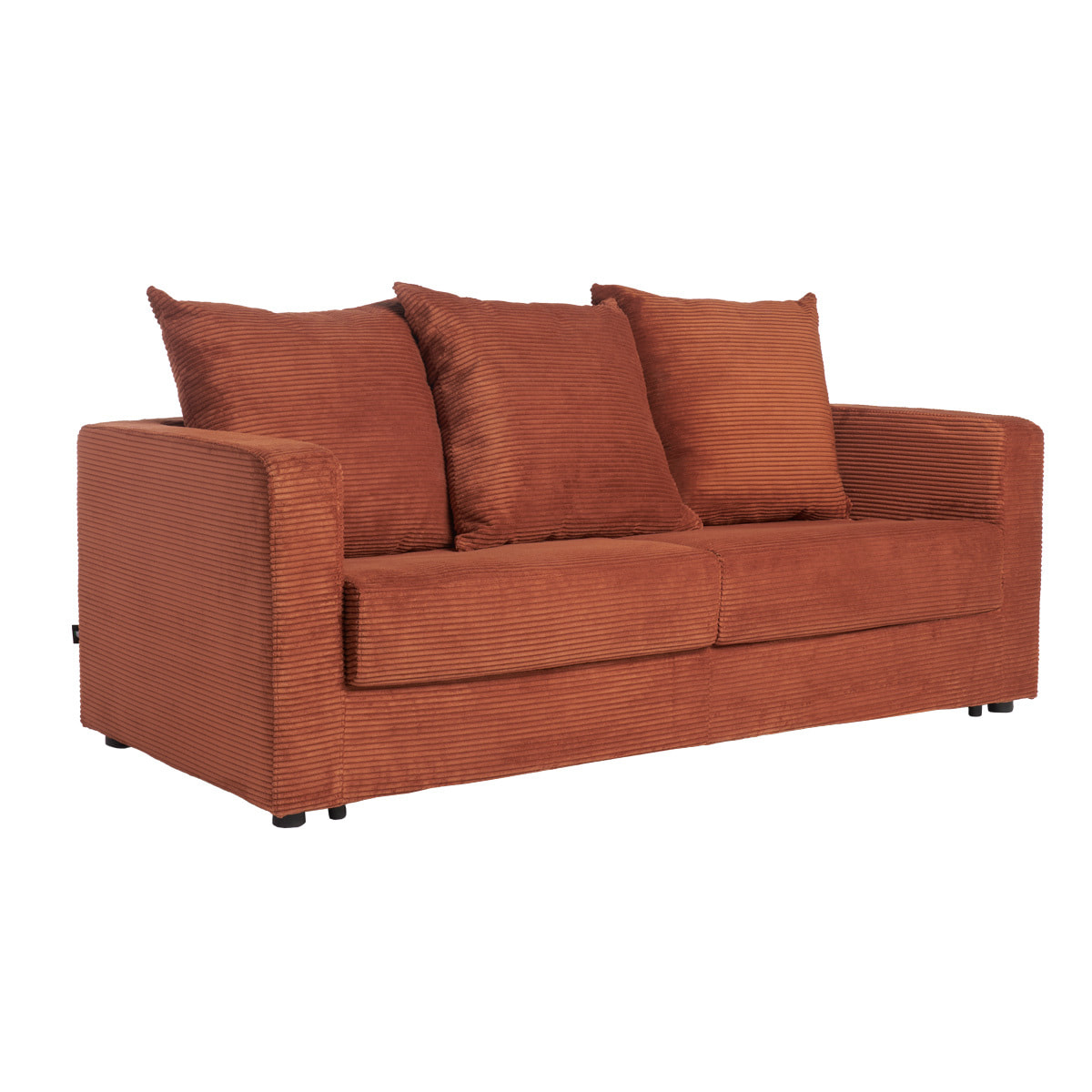 Canapé convertible 3 places en tissu velours côtelé terracotta avec matelas 13 cm BACIO