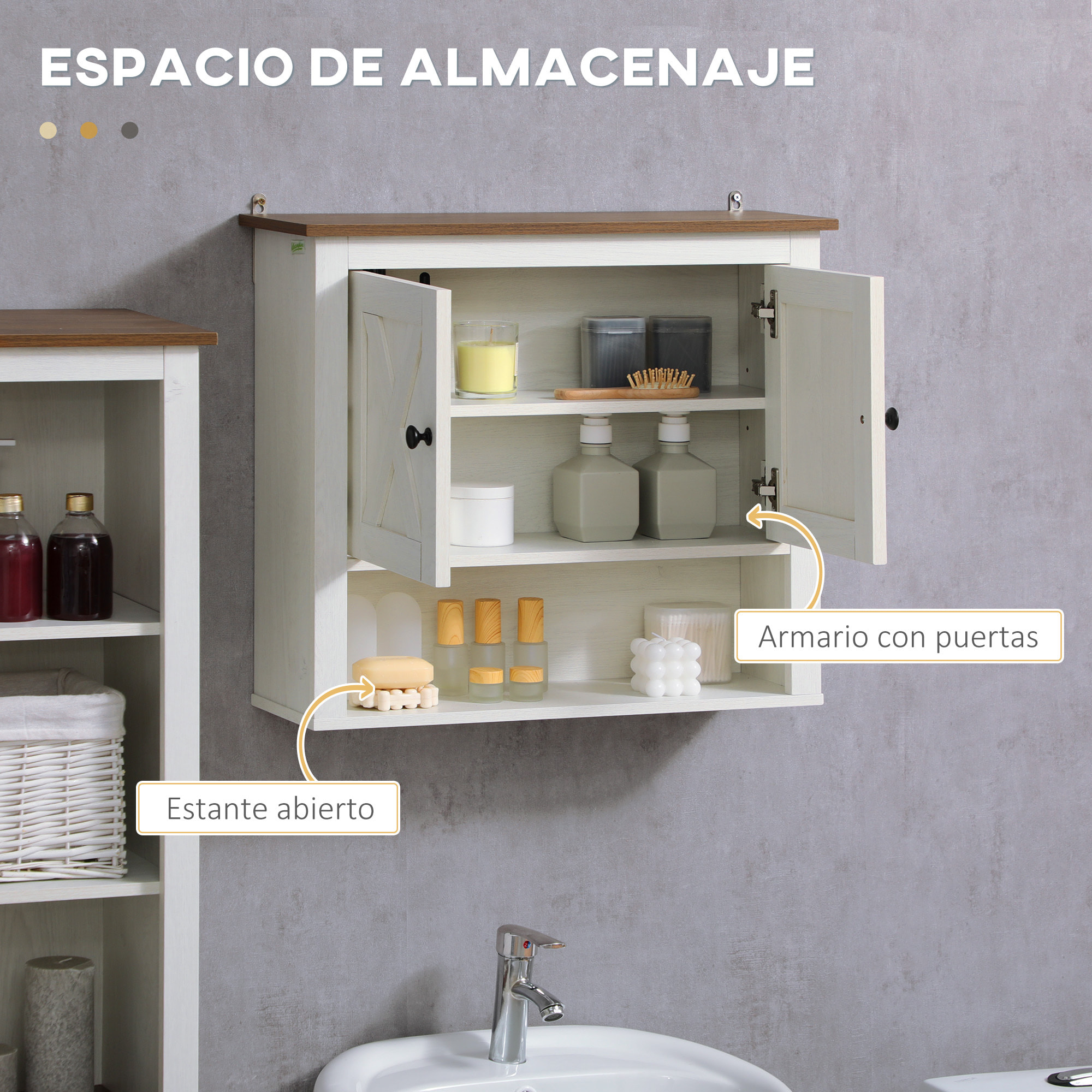 Conjunto de Baño Incluye 1 Mueble para Debajo del Lavabo 1 Armario Alto de Baño y 1 Armario de Pared para Baño Estilo Clásico Blanco