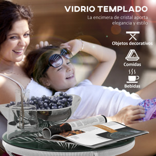 Mesa de Jardín de Ratán Sintético Mesa de Centro Redonda para Exteriores con Tablero de Vidrio Templado y Patas de Metal para Patio Balcón Ø50x50 cm Gris