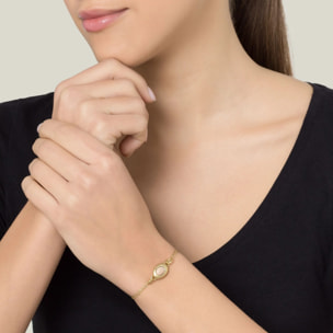 Pulsera dorado y resina rosa palo color oro