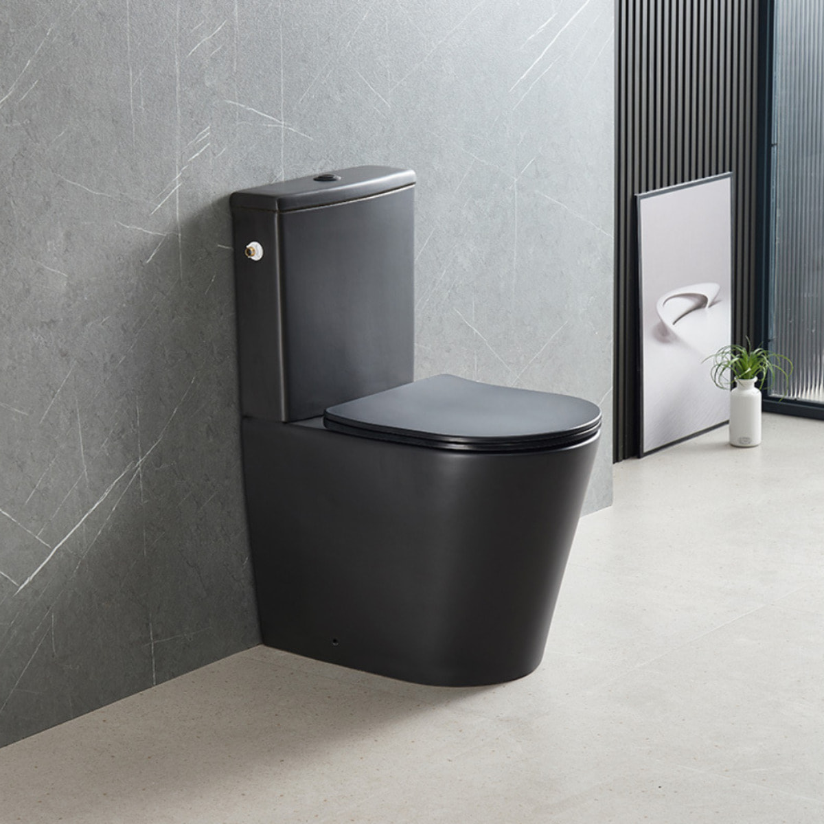 Brevis WC à poser complet sans bride en céramique avec abattant SoftClose, rinçage Vortex, noir mat (SATBRE031RTORVPBKM)