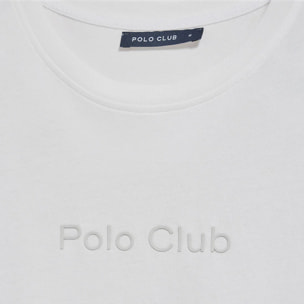Camiseta blanca de manga corta y cuello redondo con logotipo Polo Club