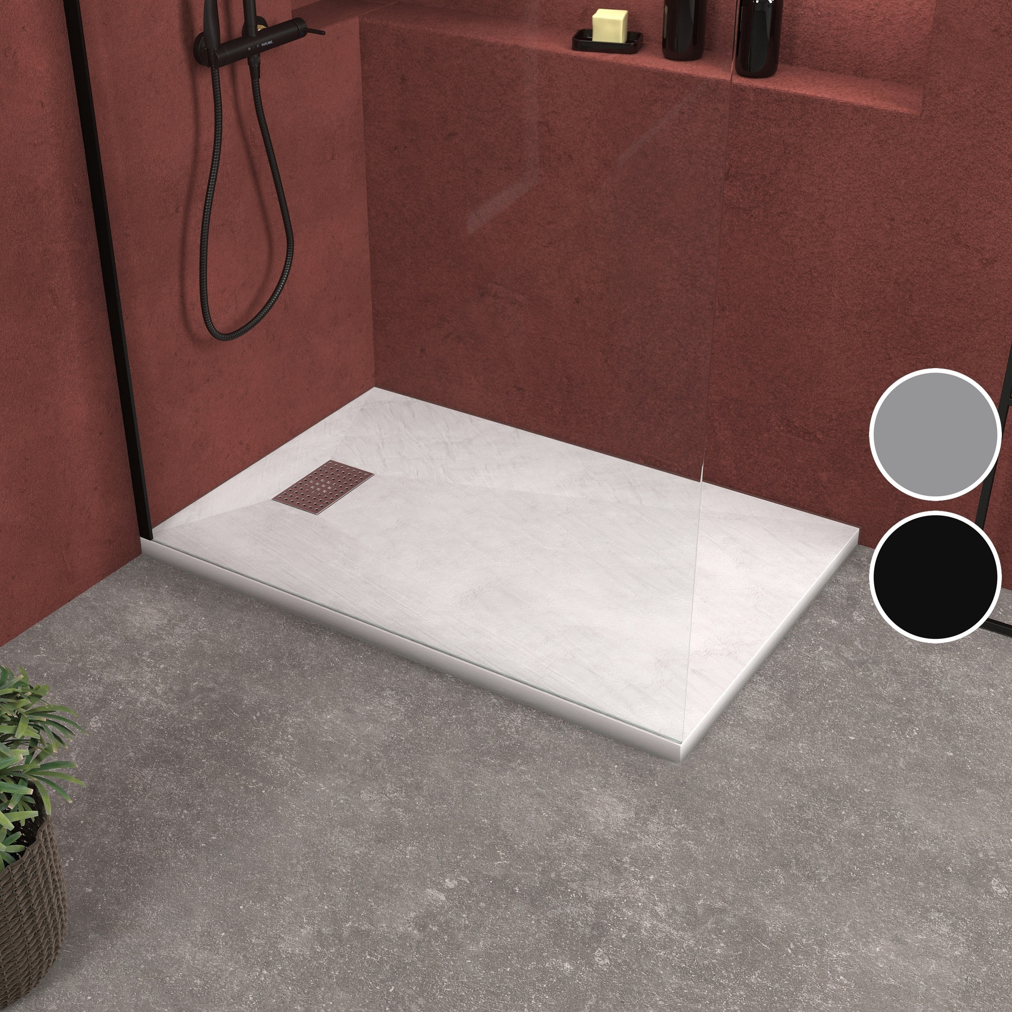 Receveur de douche Blanc Effet Pierre 80x120 cm et Grille décor Perforée en Inox