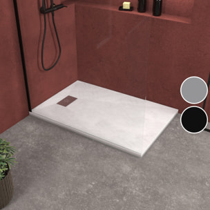 Receveur de douche Blanc Effet Pierre 80x120 cm et Grille décor Perforée en Inox