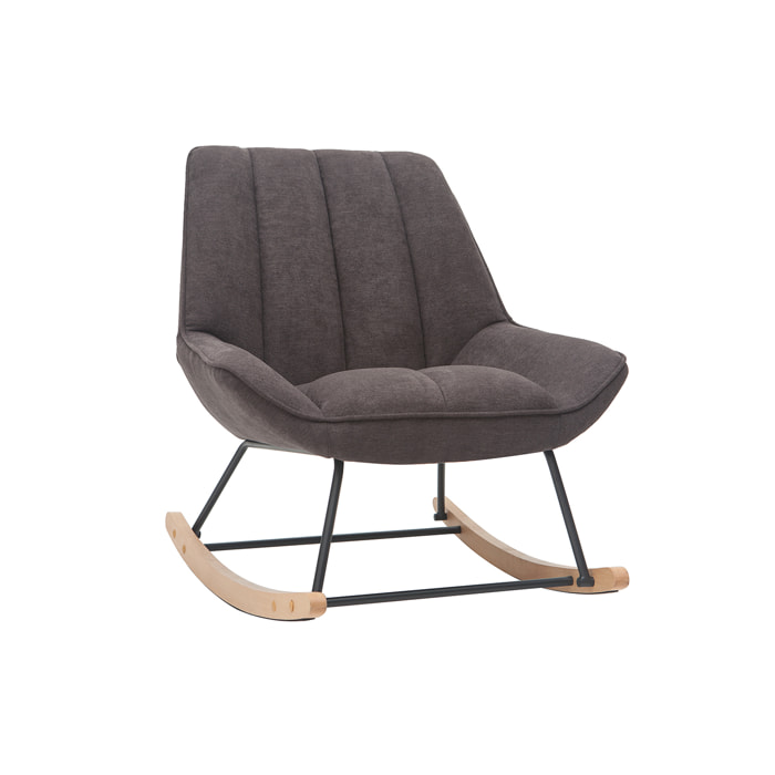 Rocking chair design en tissu effet velours gris foncé, métal noir et bois clair BILLIE