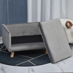 Canapé chien lit pour chien design scandinave coussin moelleux pieds bois massif dim. 64 x 45 x 36 cm velours gris