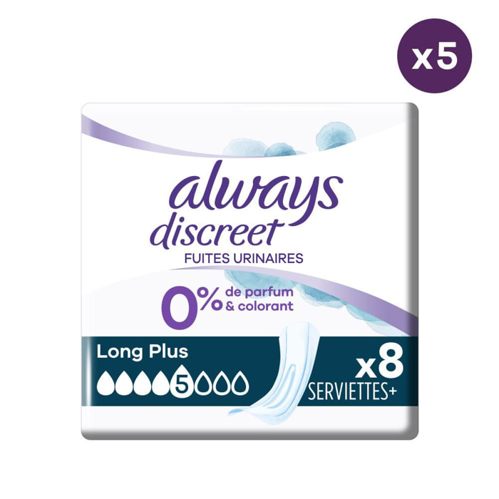 5x8 Serviettes Pour Fuites Urinaires Always Discreet Long Plus 0%