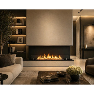 Giove 120 - Camino a Bioetanolo da Incasso Trifacciale 120x50x30 cm con Bruciatore 3lt in Acciaio
