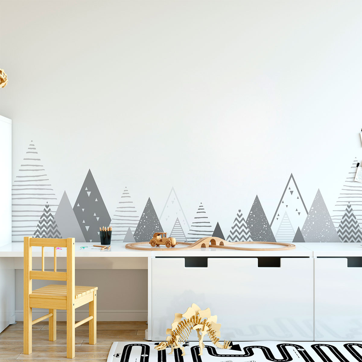 Stickers muraux enfants - Décoration chambre bébé - Autocollant Sticker mural géant enfant montagnes scandinaves GRISHKA