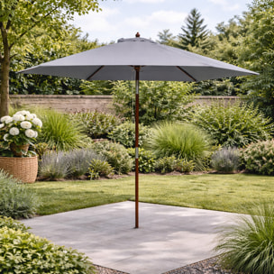 Parasol en bois inclinable rond toile grise DANINE