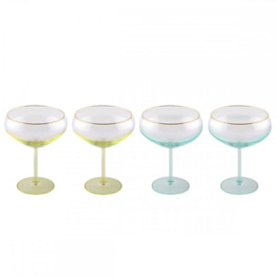 LOT DE 4 COUPES A GLACE/CHAMPAGNE SUR PIED VERT ET JAUNE