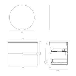 Ensemble de salle de bain MEMPHIS 2C, Alday, 70 cm, Teka