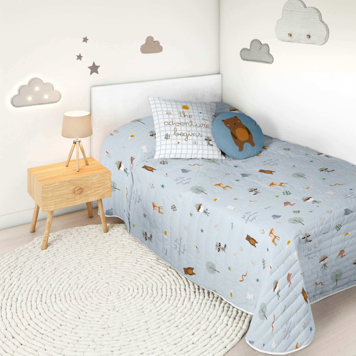 Colcha Bouti Estampada - Reversible - Infantil - 100% Algodón - 70 gr/m² - Aventura Bosque