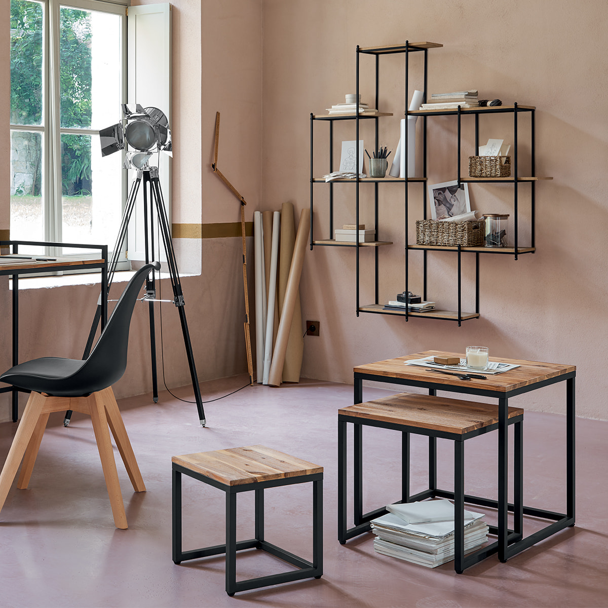 Tables gigognes "Edena" - métal & bois d'acacia