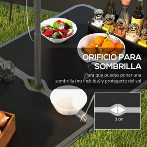 Conjunto de Camping de 5 Piezas Mesa para Camping Plegable con Sillas Incluye 1 Mesa Ajuatsble en Altura con Encimera MDF Orificio para Sombrilla 120x60x55-70 cm y 4 Taburetes Plegables Negro