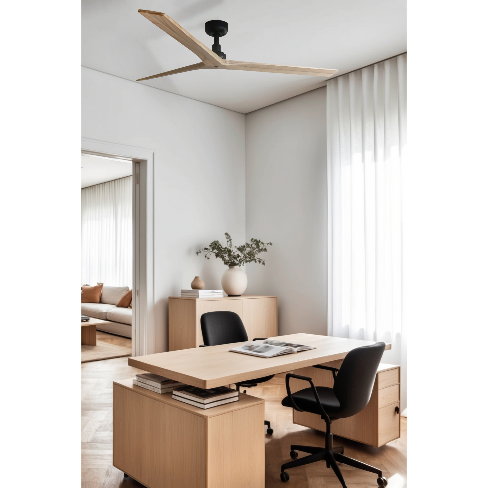 KLIM L Ventilateur de plafond noir/bois chêne TUYA