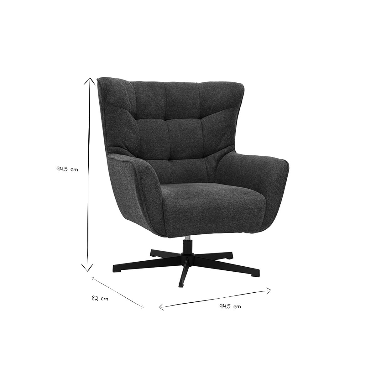 Fauteuil scandinave pivotant en tissu effet velours texturé bleu foncé et métal AVERY