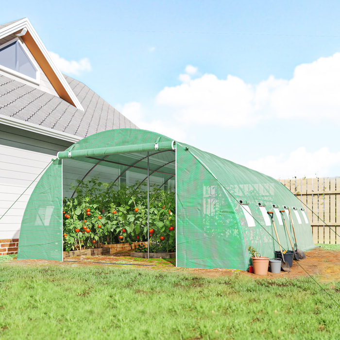 Invernadero de Exterior 6x4x2 m, Invernadero de Túnel con 2 Varillas de Soporte, Puertas Enrollables, Ventanas de Malla, Cubierta PE y Marco de Acero Galvanizado, Anti-UV, Impermeable, Verde
