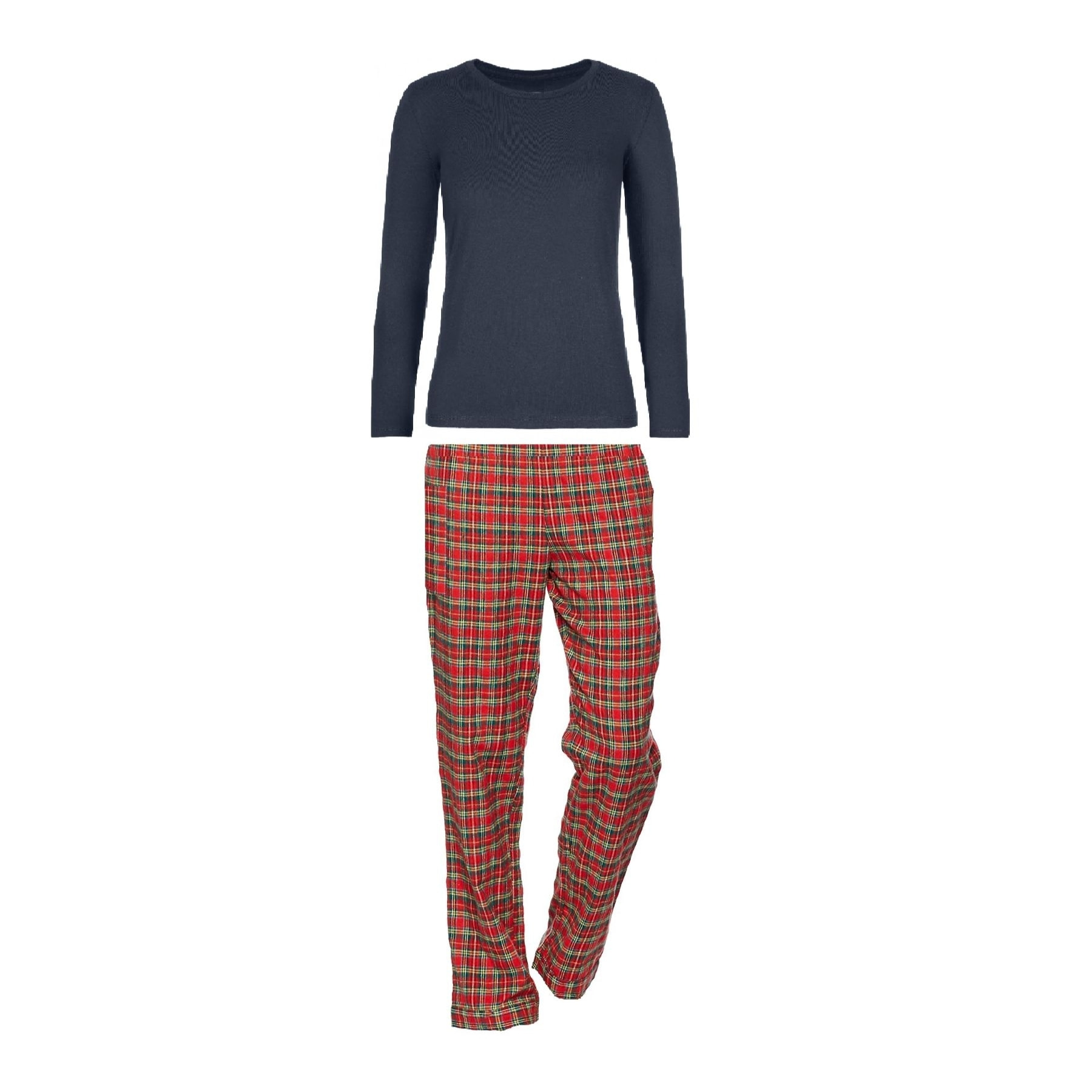 PIGIAMA DONNA flanella invernale scozzese rosso maglia blu