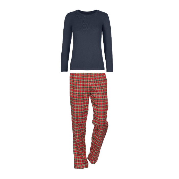 PIGIAMA DONNA flanella invernale scozzese rosso maglia blu