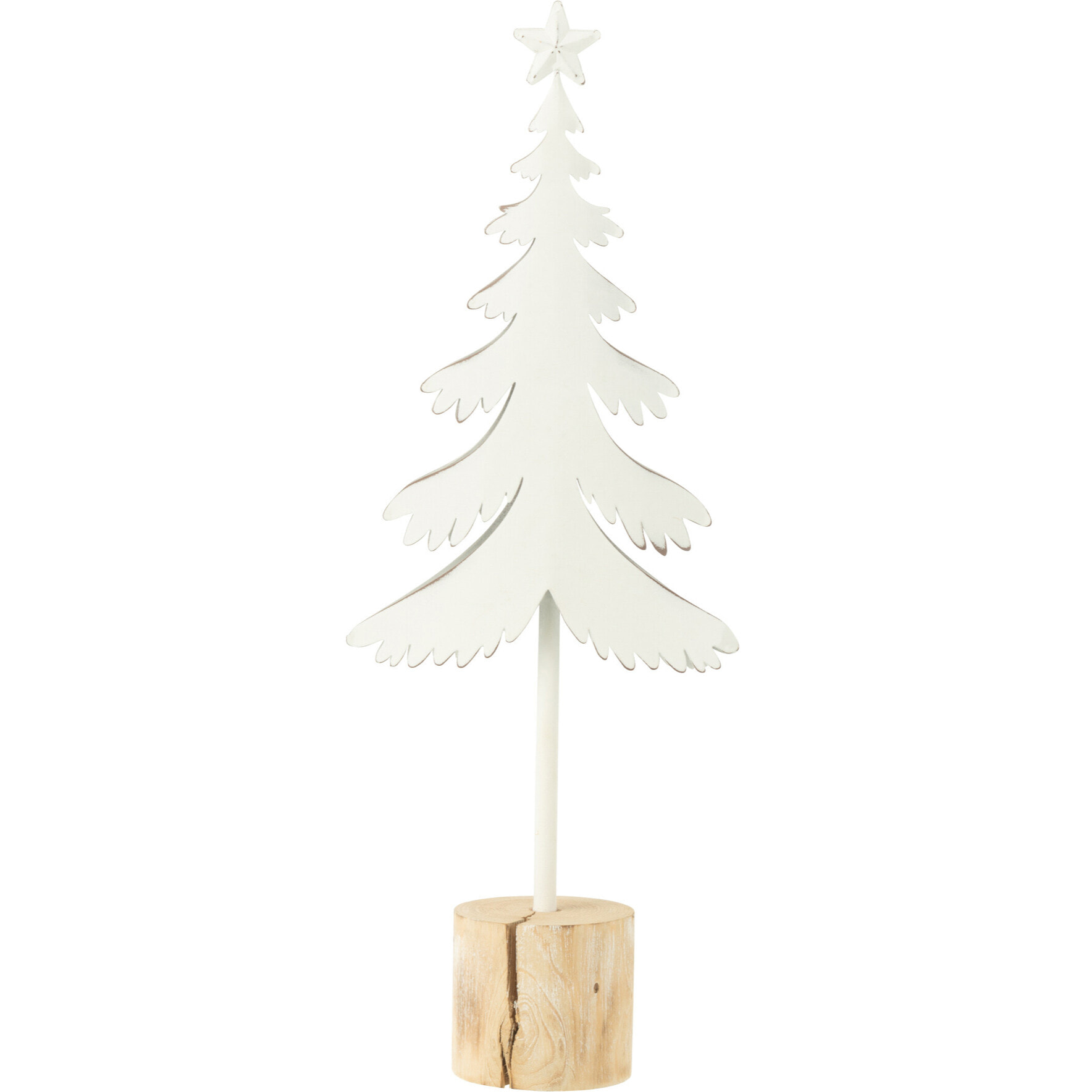 J-Line décoration Sapin Sur Pied + Étoile - métal/bois - blanc - small