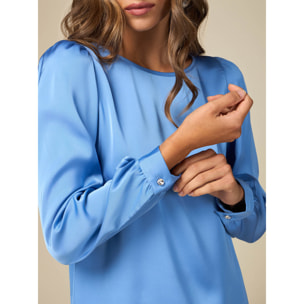 Oltre - Blusa bimaterica maniche lunghe - Azzurro