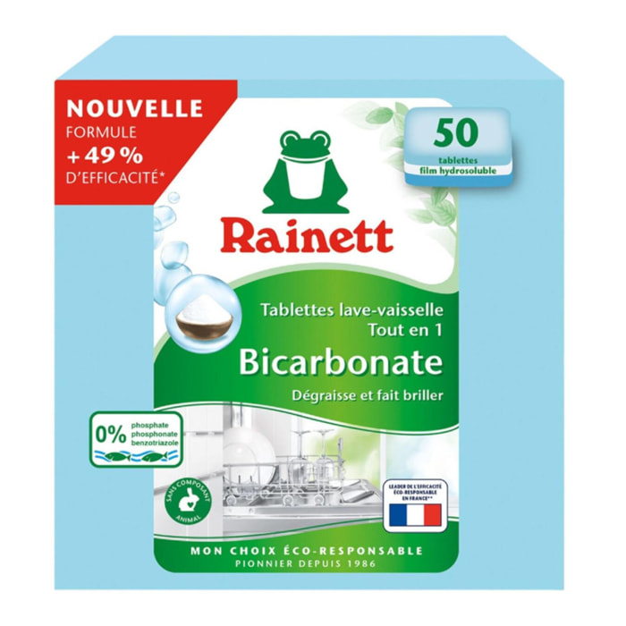Rainett Tablettes machine Ecolabel Lave-Vaisselle Tout-en-1 Bircarbonate x50