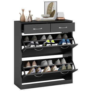 Mueble Zapatero Estrecho Zapatero Entrada Recibidor con 2 Cajones Abatibles y 2 Cajones Extraíbles para 12 Pares de Zapatos para Pasillo 80x30x91,5 cm Negro