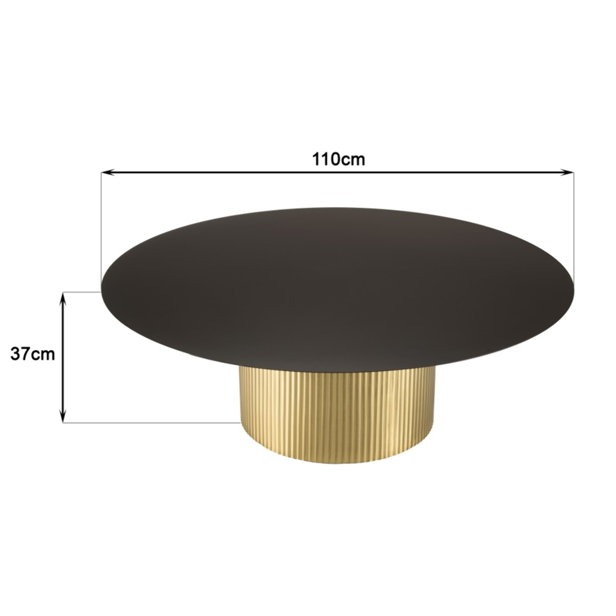 JAMES - Table basse ronde 110x110cm plateau en fer noir pied strié doré