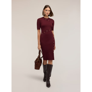 Motivi - Vestito tubino in maglia a costine con bottoncini - Bordeaux