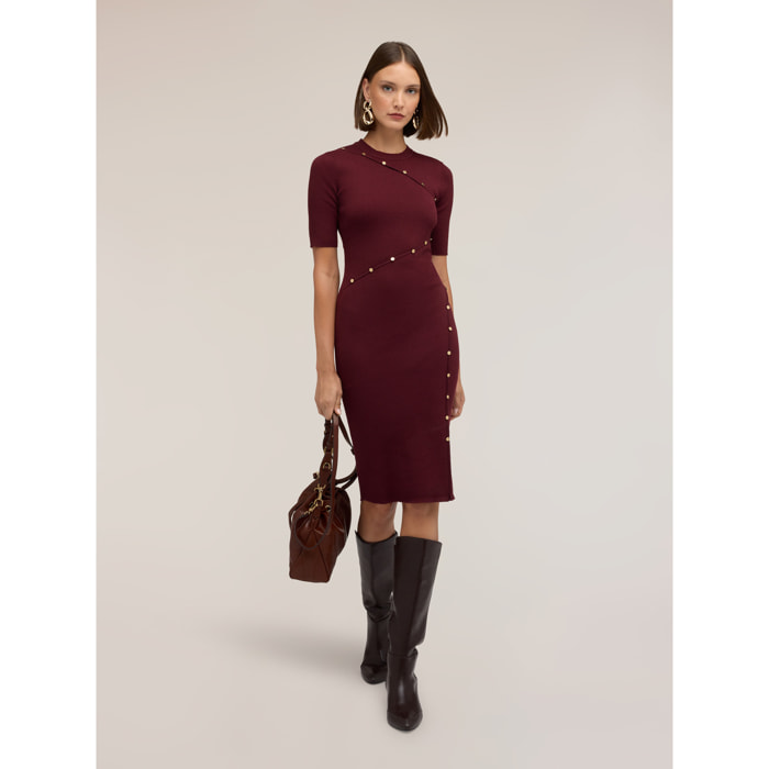 Motivi - Vestito tubino in maglia a costine con bottoncini - Bordeaux