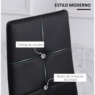Juego de 6 Sillas de Comedor Tapizada en PU Sillas de Cocina con Respaldo Alto con Botones y Patas de Acero Diseño Moderno para Salón Dormitorio Negro