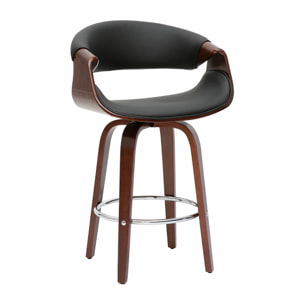 Tabouret de bar design noir et bois foncé 65 cm pivotant 360° ARAMIS