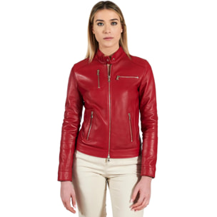 Giacca biker in pelle rossa nappa effetto liscio