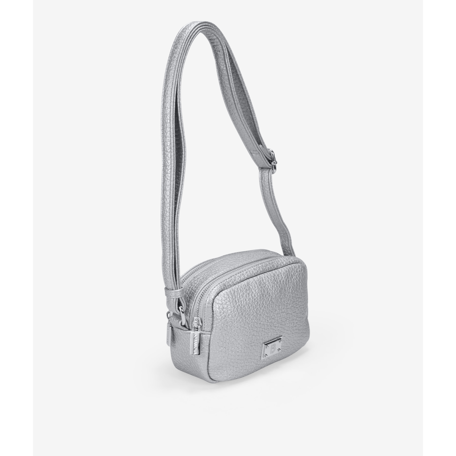 Bolso bandolera plateado con doble cremallera